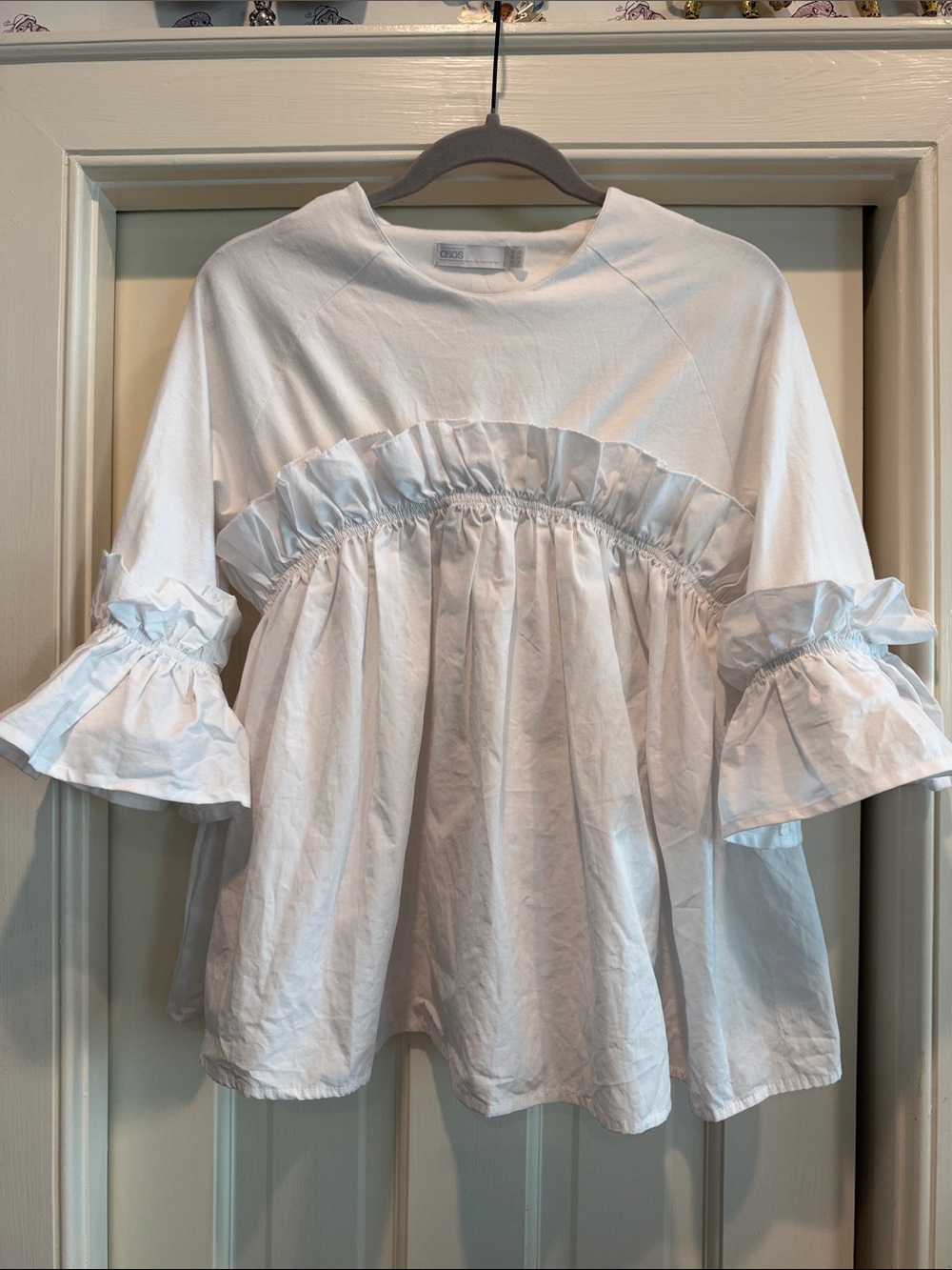 ASOS White Ruffled Peplum Blouse with Flared Sleeves